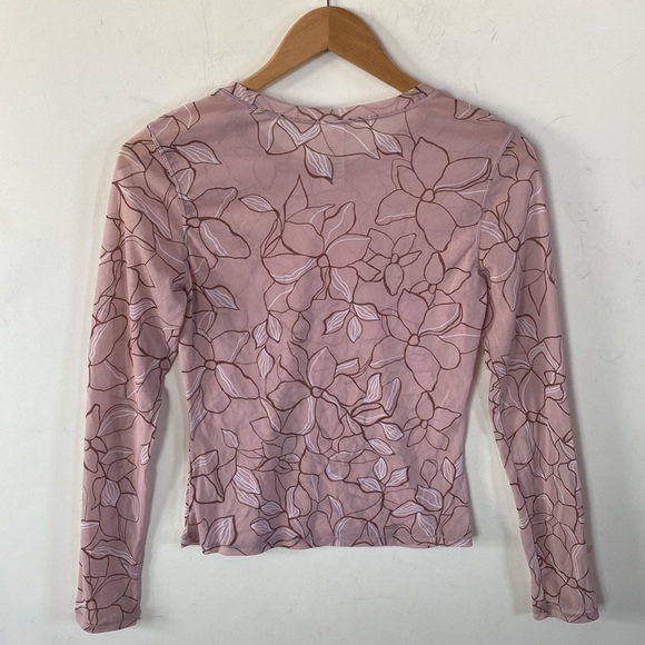 JoyLab mesh long sleeve floral top, Color: Rose Taupe Pink athletic top, Size M - Picture 7 of 8